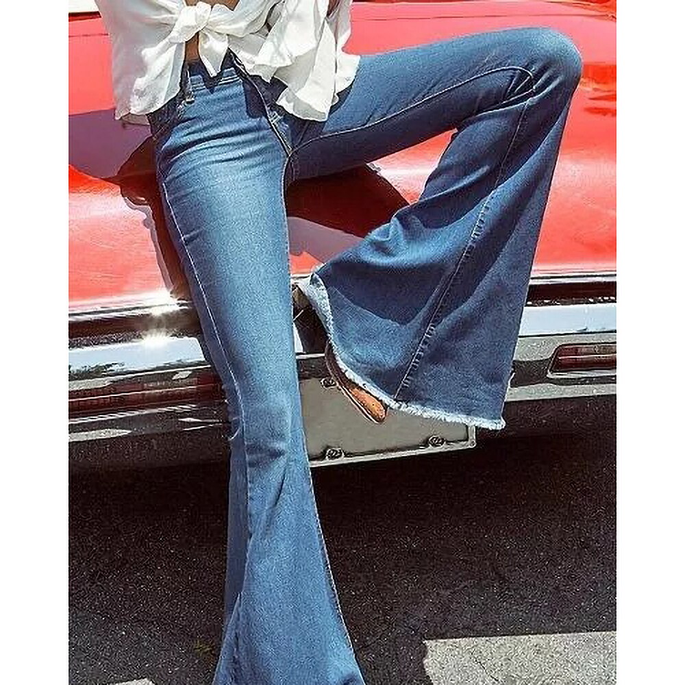 Women Flare Jeans Stretch High Waist Lifting Buttocks Wide Leg Denim ...