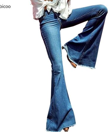 Rebicoo Women Flare Jeans Female Casual Slim Stretch Fashion Ladies Vintage Washed Skinny Long Denim Pants Spring Autumn