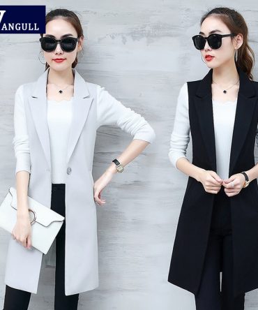 VANGULL Elegant Suit Vest Women Spring Autumn Sleeveless Long Vest Jacket Colete Plus Size 3XL Blazer Vest Coat Women Waistcoat