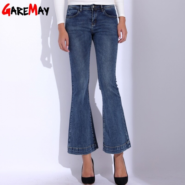 GAREMAY Denim Women Flare Jeans Causal Elastic Blue Bell Bottom Jeans Femme 2018 High Waist Slim Skinny Pants Women's Trousers