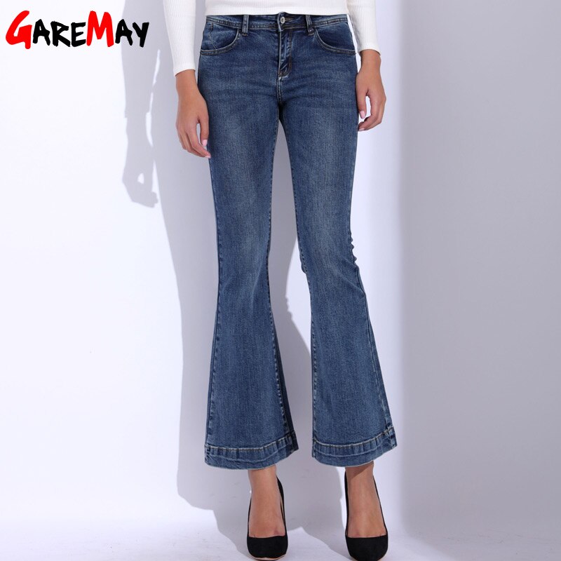 GAREMAY Denim Women Flare Jeans Causal Elastic Blue Bell Bottom Jeans Femme 2018 High Waist Slim Skinny Pants Women’s Trousers