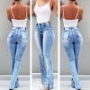 Blue Stretchy Skinny High Waist Wide Leg Long Denim Trousers Plus Size