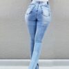 Blue Stretchy Skinny High Waist Wide Leg Long Denim Trousers Plus Size