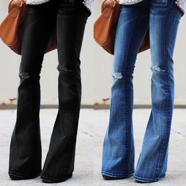 Fashion Women Jeans Denim Hole Female Mid Waist Stretch Slim Flare Jeans cargo pants Hole Denim Casual #4 Fashion Women Jeans Denim Hole Female Mid Waist Stretch Slim Flare Jeans cargo pants Hole Denim Casual #4