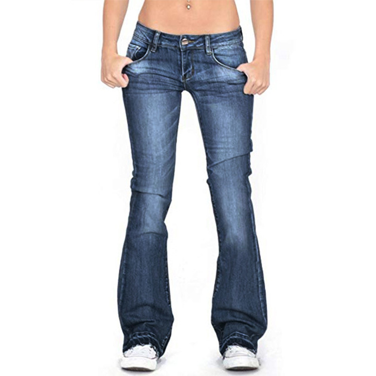 WEPBEL Ladies Denim Trousers Women Flare Jeans Casual Mid Waist Bell Stretch Slim Pants Length Jeans 3