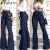 High waist Lace Up Flare Pants Jeans for Woman Fashion Full Length Wide Leg Pants