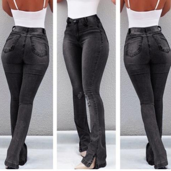Sexy Slim Waist Skinny Flare Pants Jeans Tight Lady Mid Waist Lady Jeans Women Wide Leg Jeans Plus Size XXXL