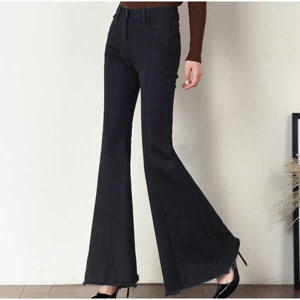 Plus Size Big Bell-Bottom Stretch Black Denim Long Jeans For Women 5Xl 7Xl Autumn Winter Wide Leg Tassel Skinny Flare Pants Plus Size Big Bell-Bottom Stretch Black Denim Long Jeans For Women 5Xl 7Xl Autumn Winter Wide Leg Tassel Skinny Flare Pants