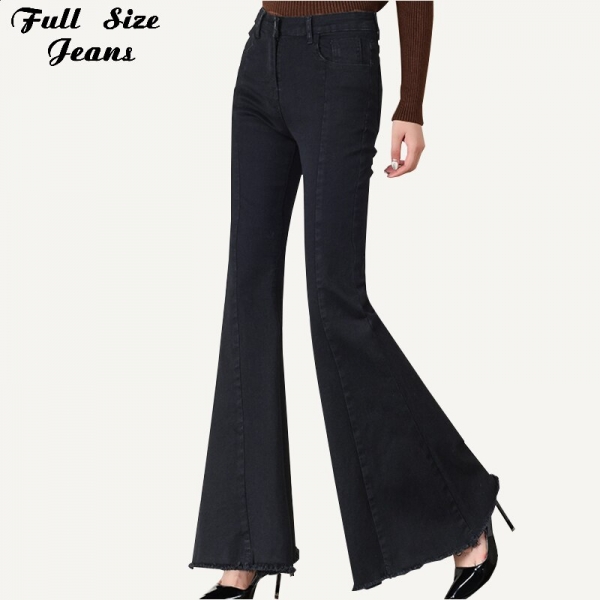 Plus Size Big Bell-Bottom Stretch Black Denim Long Jeans For Women 5Xl 7Xl Autumn Winter Wide Leg Tassel Skinny Flare Pants 1 Plus Size Big Bell-Bottom Stretch Black Denim Jeans for Women – 5XL to 7XL Wide Leg Flare Pants for Autumn & Winter