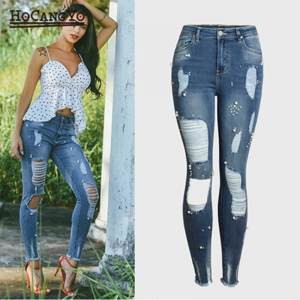 HCYO Women Jeans Pants Plus Size Stretch Embroidered Flares Washed Hole Jeans Women High Waist Pants Female Skinny Denim Pants HCYO Women Jeans Pants Plus Size Stretch Embroidered Flares Washed Hole Jeans Women High Waist Pants Female Skinny Denim Pants