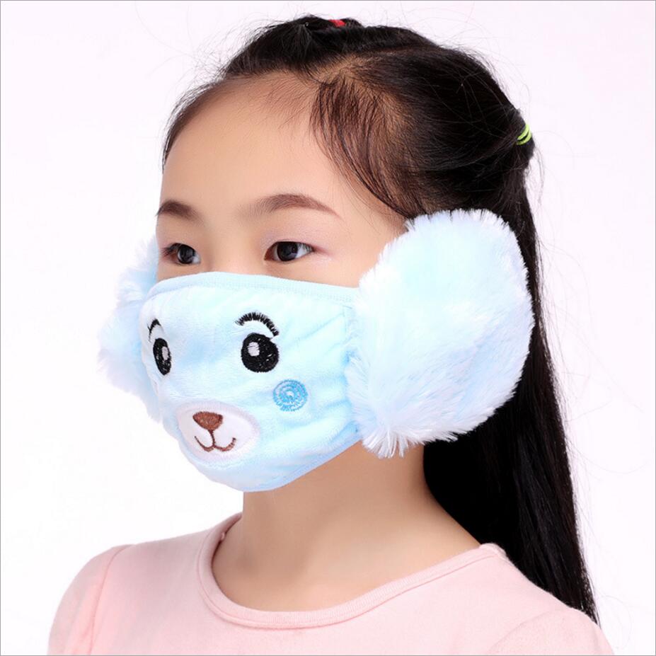 Cute bear Ear protective kids mouth mask Windproof Mouth-muffle anti dust winter masks Children Anti Haze Flu cotton Face masks 2