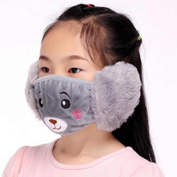 Cute bear Ear protective kids mouth mask Windproof Mouth-muffle anti dust winter masks Children Anti Haze Flu cotton Face masks 1 Cute bear Ear protecting youngsters mouth masks Windproof