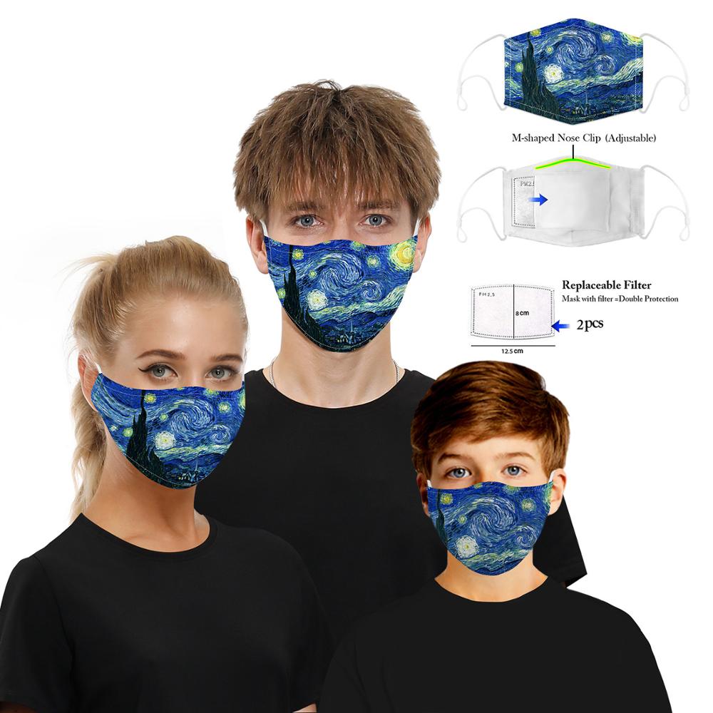 PM 2.5 Bacteria-proof filter mouth mask washable night sky scenery print face mask Anti bacterial reusable cotton face mask 1