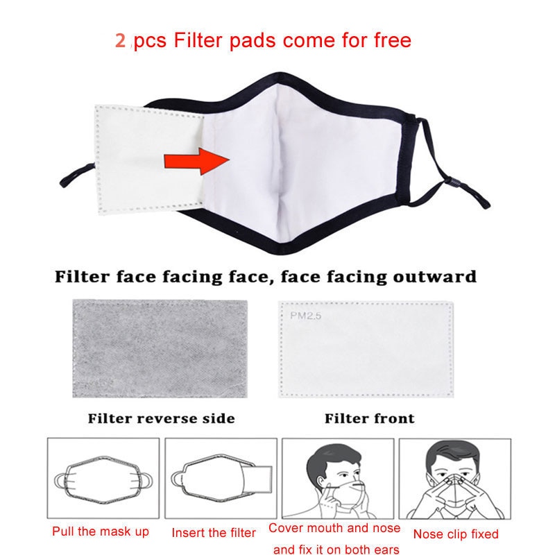 Adult PM2.5 Reusable Cotton Face Mask with Activated Carbon Filter Insert Mouth Mask Anti Dust Mouth-muffle Bacteria Proof Masks 3