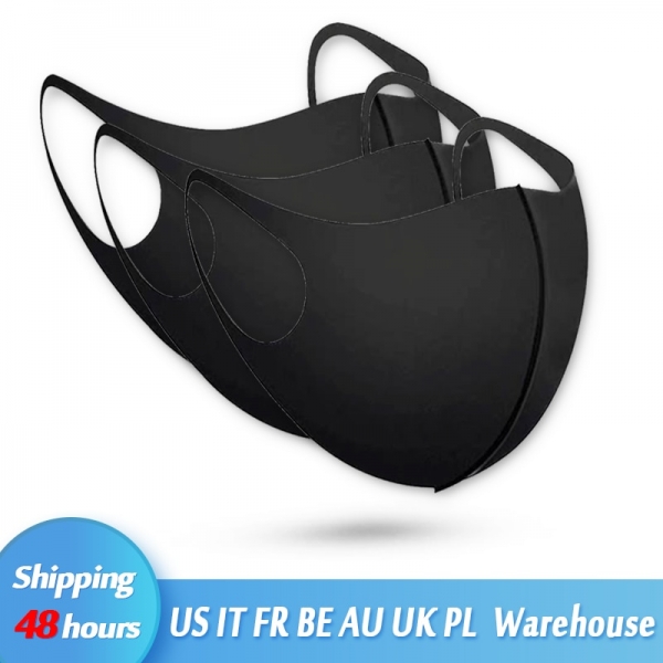 3 Pcs 3D Cotton Face Mask Breathable Black Mouth Mask Daily Protection Dustproof Anti Outdoor Sport Pollution Washable Reusable Three Pcs 3D Cotton Face Masks Breathable Black Mouth Masks