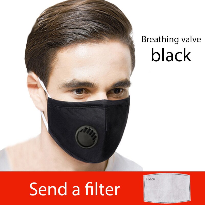 Black Blue PM2.5 Cotton Face Mask with a Filter Mouth Mask Breathing Valve 3