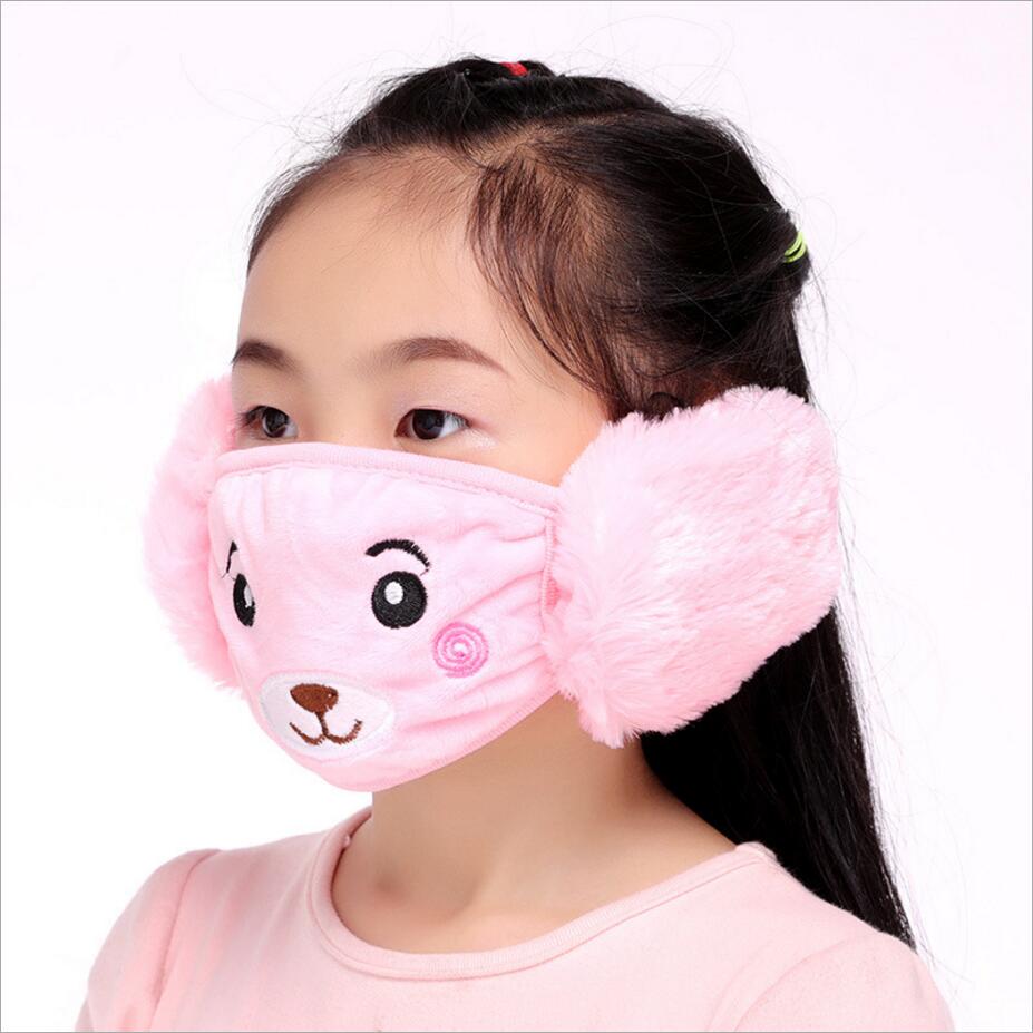 Cute bear Ear protective kids mouth mask Windproof Mouth-muffle anti dust winter masks Children Anti Haze Flu cotton Face masks 3