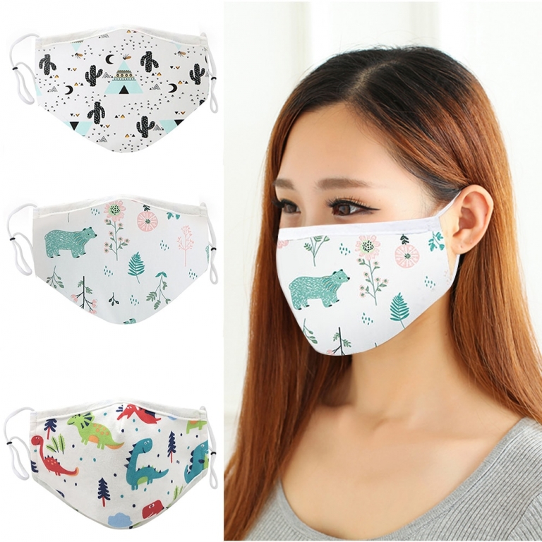 4pcs Reusable Cotton Face Mask Washable Dustproof Mouth Masks Adjustable Strings Cartoon Masks For Men Women Anti Dust Cover