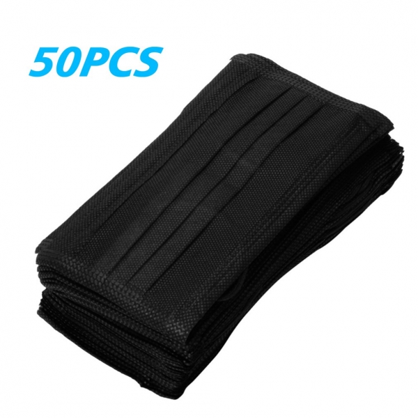 Disposable Protective Face Mask High Efficiency Filtration Adjustable 3D Fitting Design Breathable And Comfortable Black 50 Pcs
