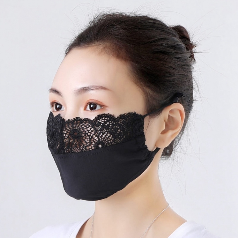 3pcs Summer Washable Ice Silk Cotton Face Mask Thin Sunscreen Vintage Lace Masks Lady's Dust Protection Riding Mouth-Muffle