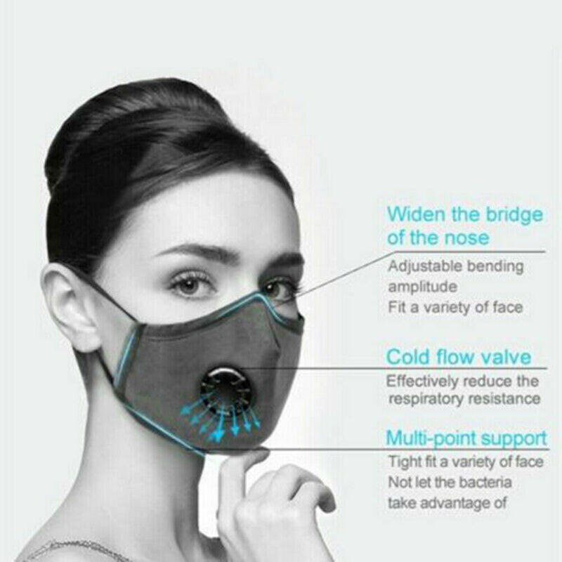 Anti Pollution Cotton Face Mask Filter-Washable Double Valve 5 Layer PM 2.5 Mouth Mask For Allergy/Asthma/Travel