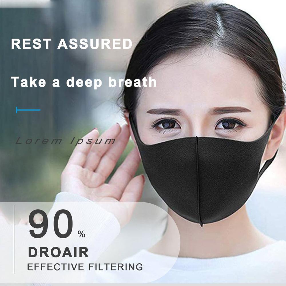 10pcs/pack Sponge Masks Washable Anti-dust Face Mask 3D Design Elastic Black Mask Mouth Windproof Reusable Breathable Mask 2