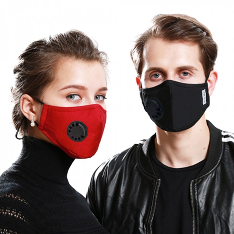 A Cotton Face Mask Breath Valve PM 2.5 Mouth Mask Anti-dust Activated Carbon Mask With Filter-Washable Reusable respirator