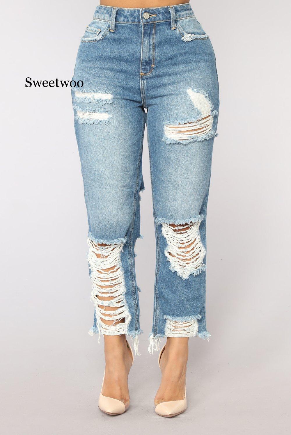 Sexy Back Hole Distressed Ripped Boyfriend Jeans For Women High Waisted Destroyed Jeans Street Rock Cut Out Loose Straight Jean 4