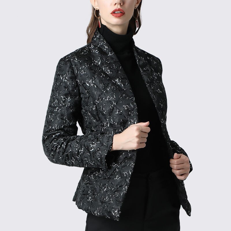 Women‘ Down Jacket Elegant Floral Printed Black Slim Short Duck Down Coats Warm Thicken Lightly 2019 Winter Puffer Down Jackets 2