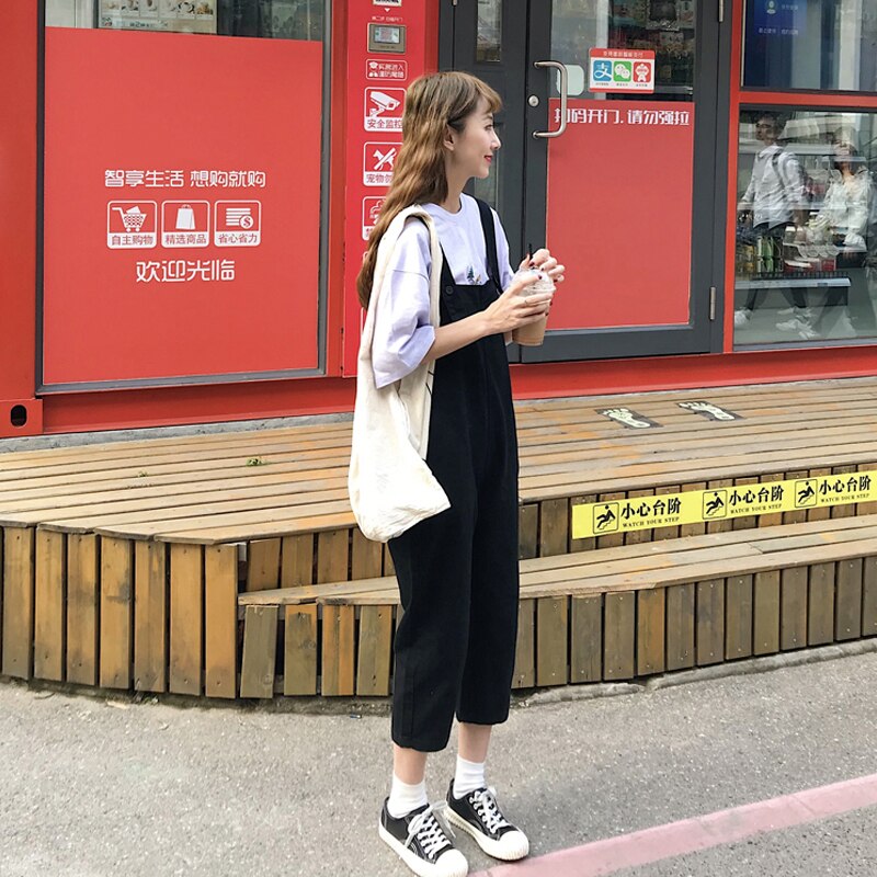 2020 Summer Women Cotton Loose Waist Straight Adjustable Shoulder Straps Washed Hole Ankle-Length Jeans Overalls K20 3 Stylish Summer Women’s Cotton Overalls – Adjustable Shoulder Straps, High Waist, and Ankle-Length Denim Jeans