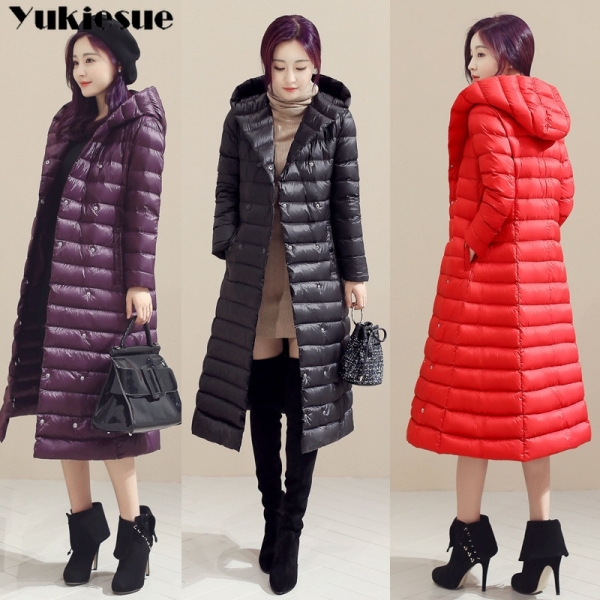 2018 Spring Plus Size 3XL Long Womens Down Jackets Ultra Light 90% Duck Down Coat Winter Hoodie Puffer Jacket womens parkas 1 Lengthy Womens Down Jackets Extremely Mild 90% Duck