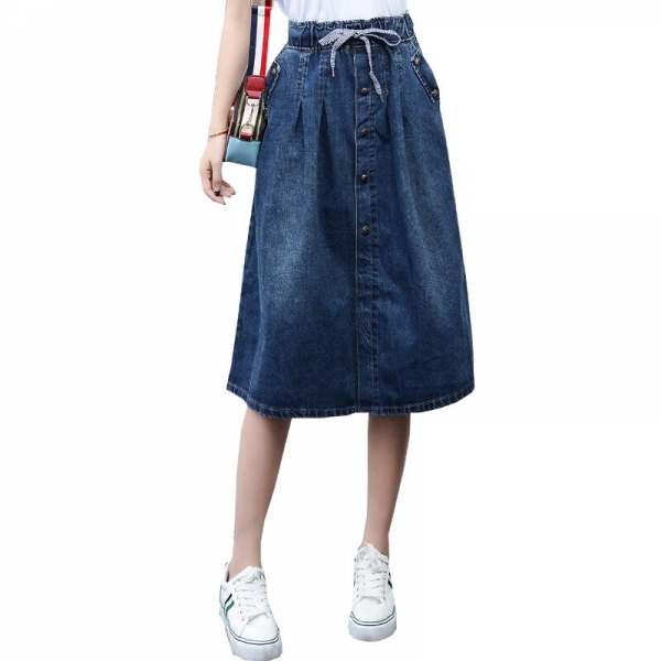 2019 High Waist Cotton Denim Women Long Skirt Lace-Up Waist Oversize Women Denim Skirt Plus Size 7XL Women Skirts Faldas Saias 1 Cotton Denim Ladies Lengthy Skirt Lace-Up Waist