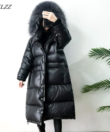 Giant Actual Pure Raccoon Fur Winter Ladies Down Jacket