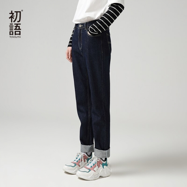 Toyouth Jeans Harem For Women Loose Vintage Harem Straight Jeans Pants High Waist Cotton Jean Female Boyfriend Denim Trousers 1 Harem For Girls Free Classic Harem Straight Denims
