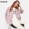 Trendy pink lapel boyfriend denim jacket with ripped details and single-breasted closure. 
