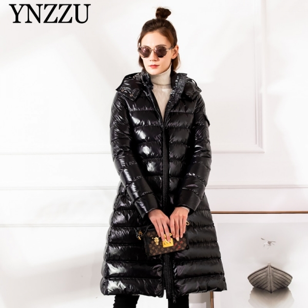 2019 Winter Large size Women down jacket Hooded Loose thick warm Female down coat Zip High quality Overcoat Elegant YNZZU 9O050 1 Winter BIG Girls down jacket Hooded