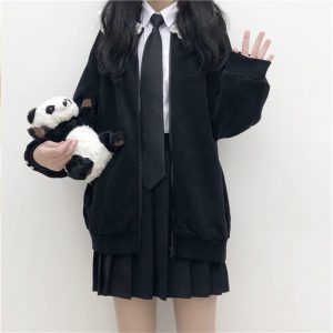 Preppy Model Candy Tender Girly Black Zip JK Girls Jacket