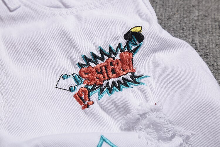 European embroidery holes denim denims white rompers