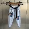 Straight Denims Little Elephant Embroidery Patchwork Korean Unfasten