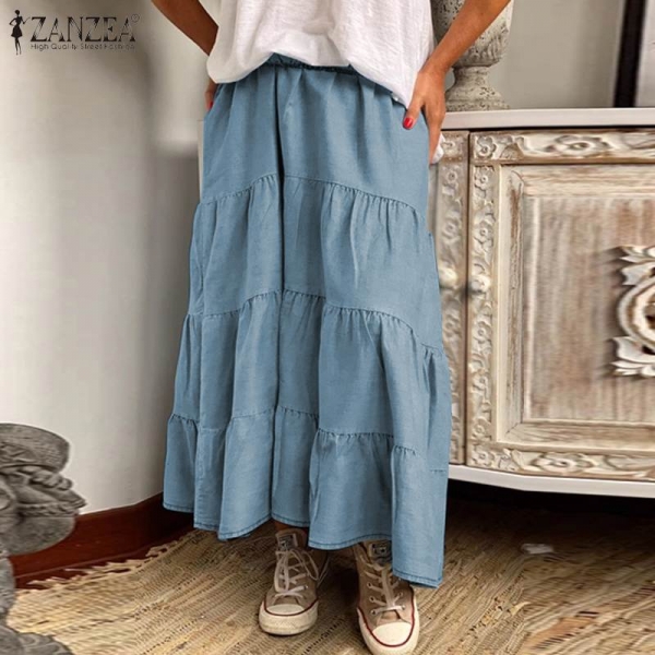 Girls Lengthy Skirts Classic Ruffles Excessive Waist