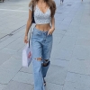 Gentle Blue Ripped Denims Ladies Straight Leg Denim Pants