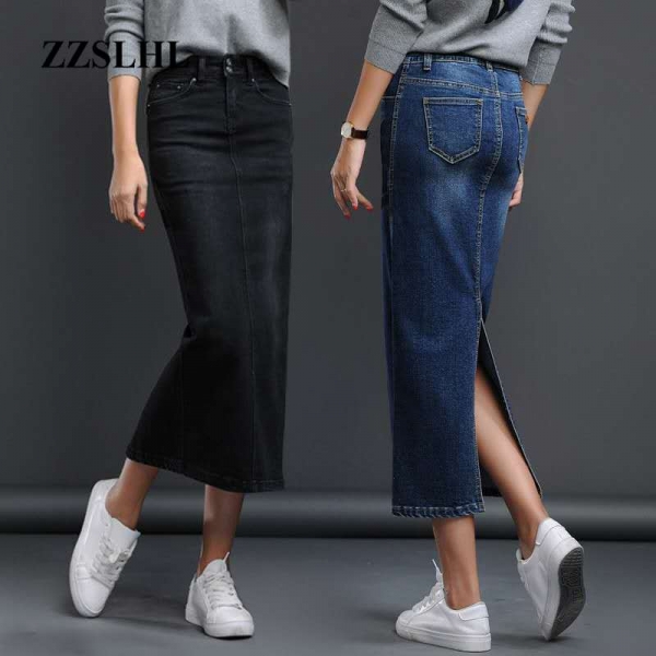 Lengthy Denims Skirt Cut up Excessive Waist Skirts