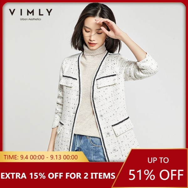 Vimly Ladies Jacket Elegant Workplace Girl Single Breasted Patchwork