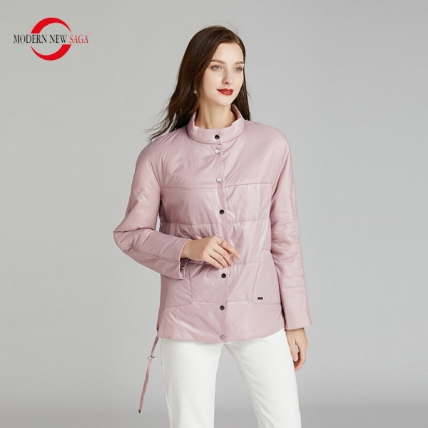 MODERN NEW SAGA 2020 Spring Women Jacket Thin Cotton Padded Jacket Autumn Women Coat Standed Collar Puffer Jacket Women Green 3 NEW SAGA Spring Girls Jacket - Standed Collar Puffer Jacket