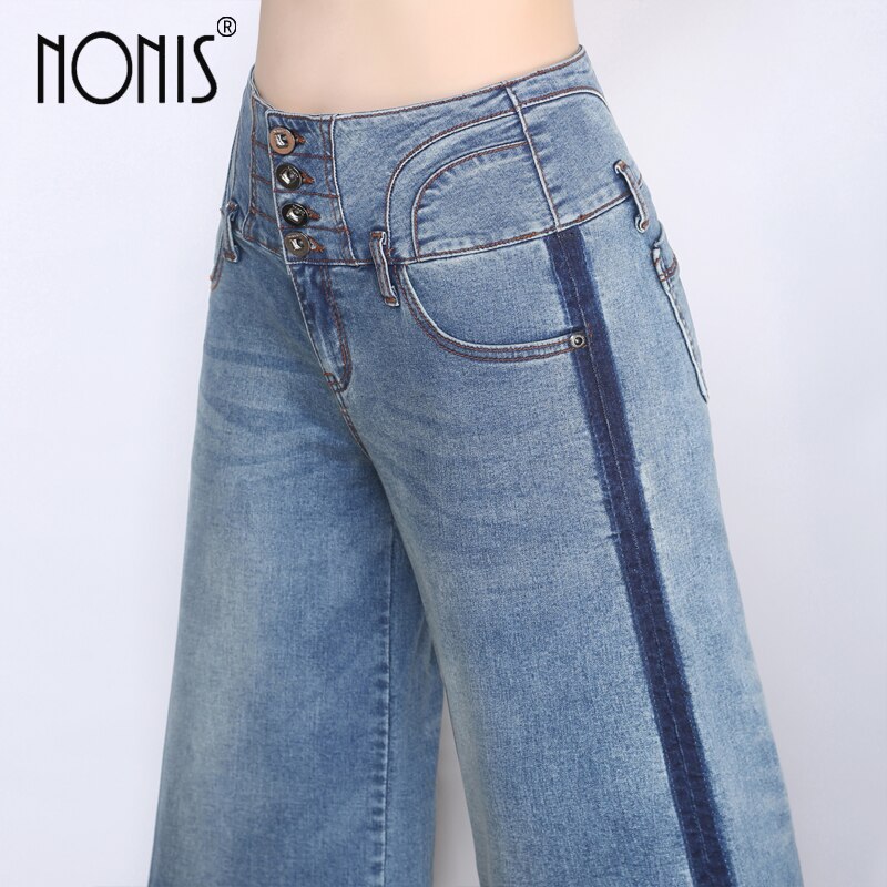 Nonis 2017 new women jeans wide leg Straight trousers strech calf-length pantalon jeans sexy pour femme loose pant 4