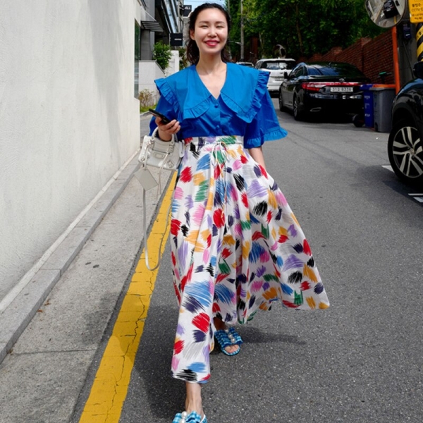 Colorful White Print Women Long Skirts New Korean Chic SummerLace-up High Waist Skirt Large Sewing Bohemian Beach Skirt 2020 3 Korean Chic Summer Bohemian Skirt: Embrace Colorful Comfort