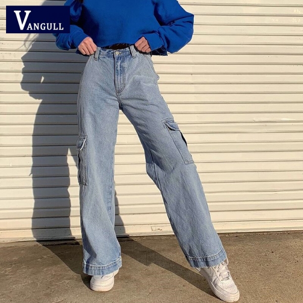 Pockets Patchwork Excessive Waist Denims Ladies Streetwear