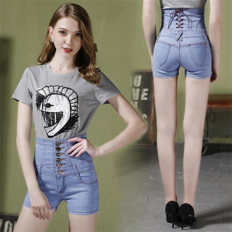 2019 new hot sale women’s spring summer casual straight jeans shorts ladies big yards elastic high waist denim shorts S-5XL 2