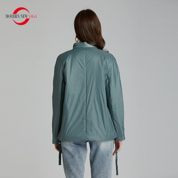 MODERN NEW SAGA 2020 Spring Women Jacket Thin Cotton Padded Jacket Autumn Women Coat Standed Collar Puffer Jacket Women Green 2 NEW SAGA Spring Girls Jacket - Standed Collar Puffer Jacket