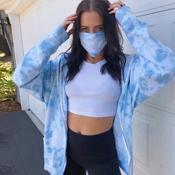 Y2K Tie Dye Print Hooded Women Jacket Summer Zipper Drawstring Sweatshirt Loose Fashion Sweetwear Pockets Thin Coats Crop Tops